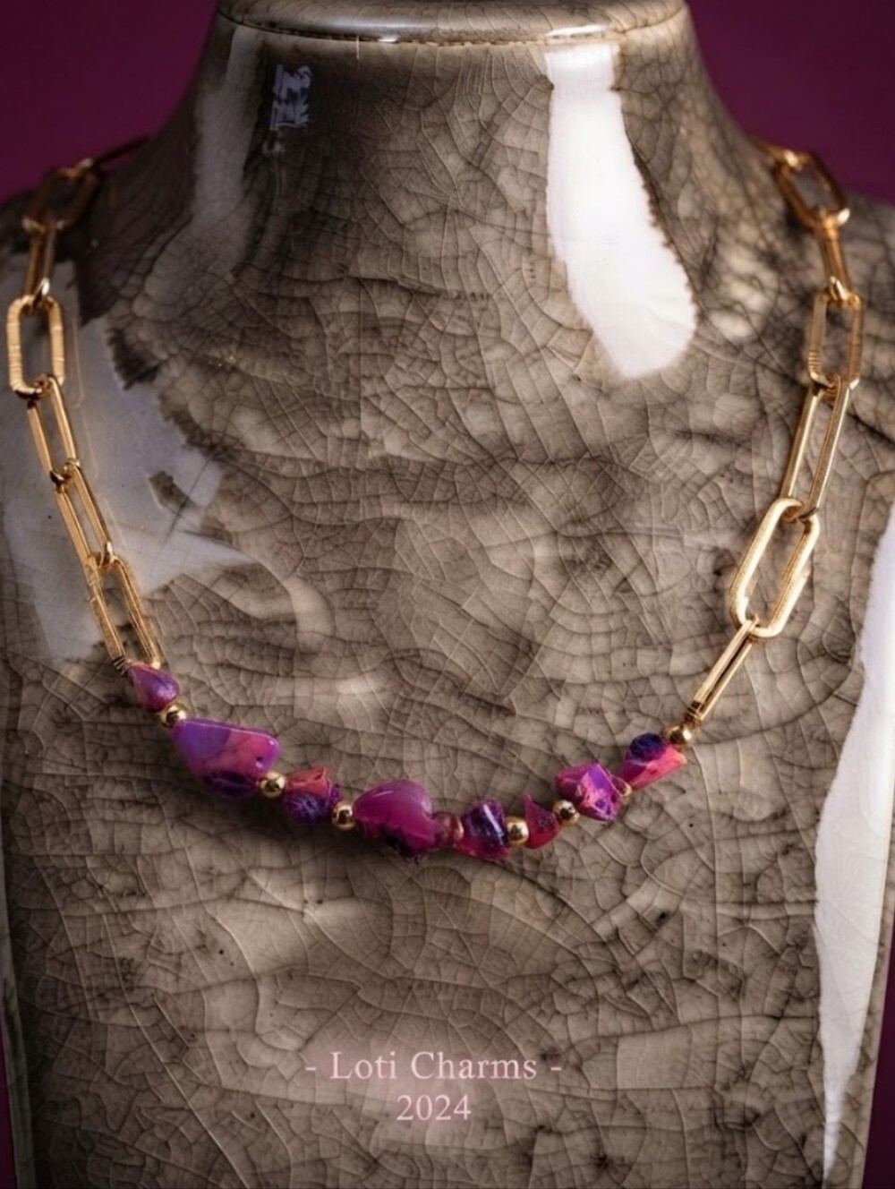 Nature's Pink Fire OpaI In Free Form & Raw Gold Plated Paperclip Necklace